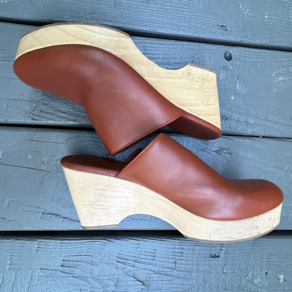 Everlane The Clog Cognac Brown Wood Heel Leather Size 11 - Picture 4 of 12